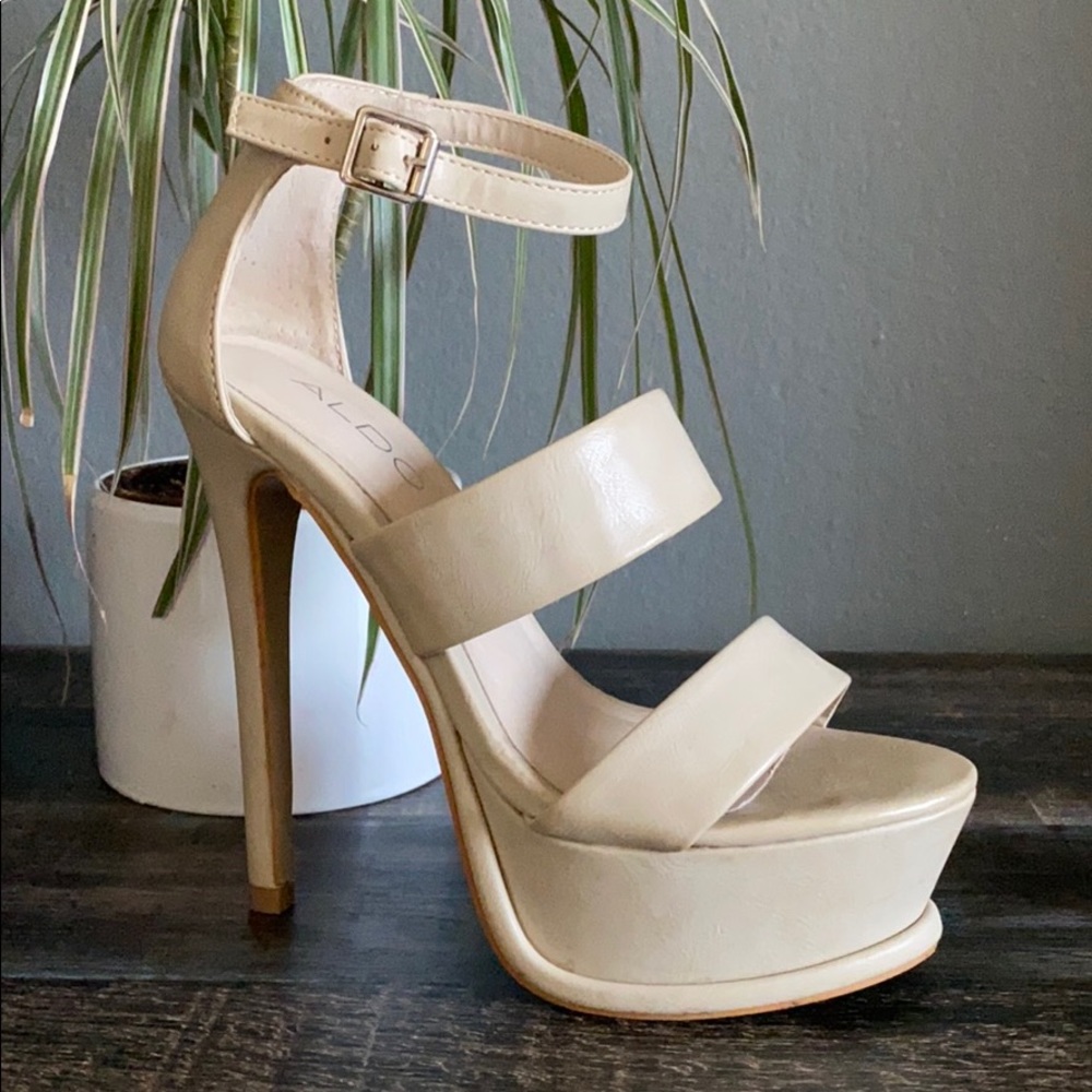 Aldo Bone Colored Strappy Platform Heels